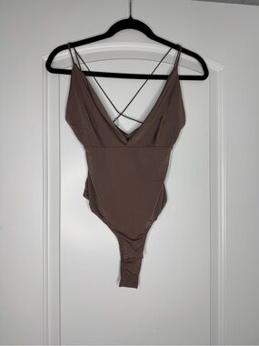 Taupe Strappy V-Neck Bodysuit